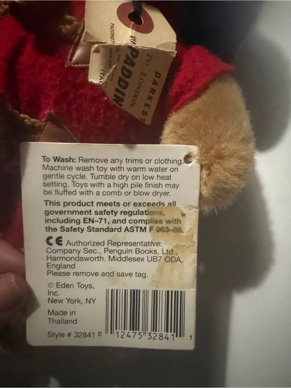 Classic Paddington-Style Plush Bear in Red Coat and Navy Hat